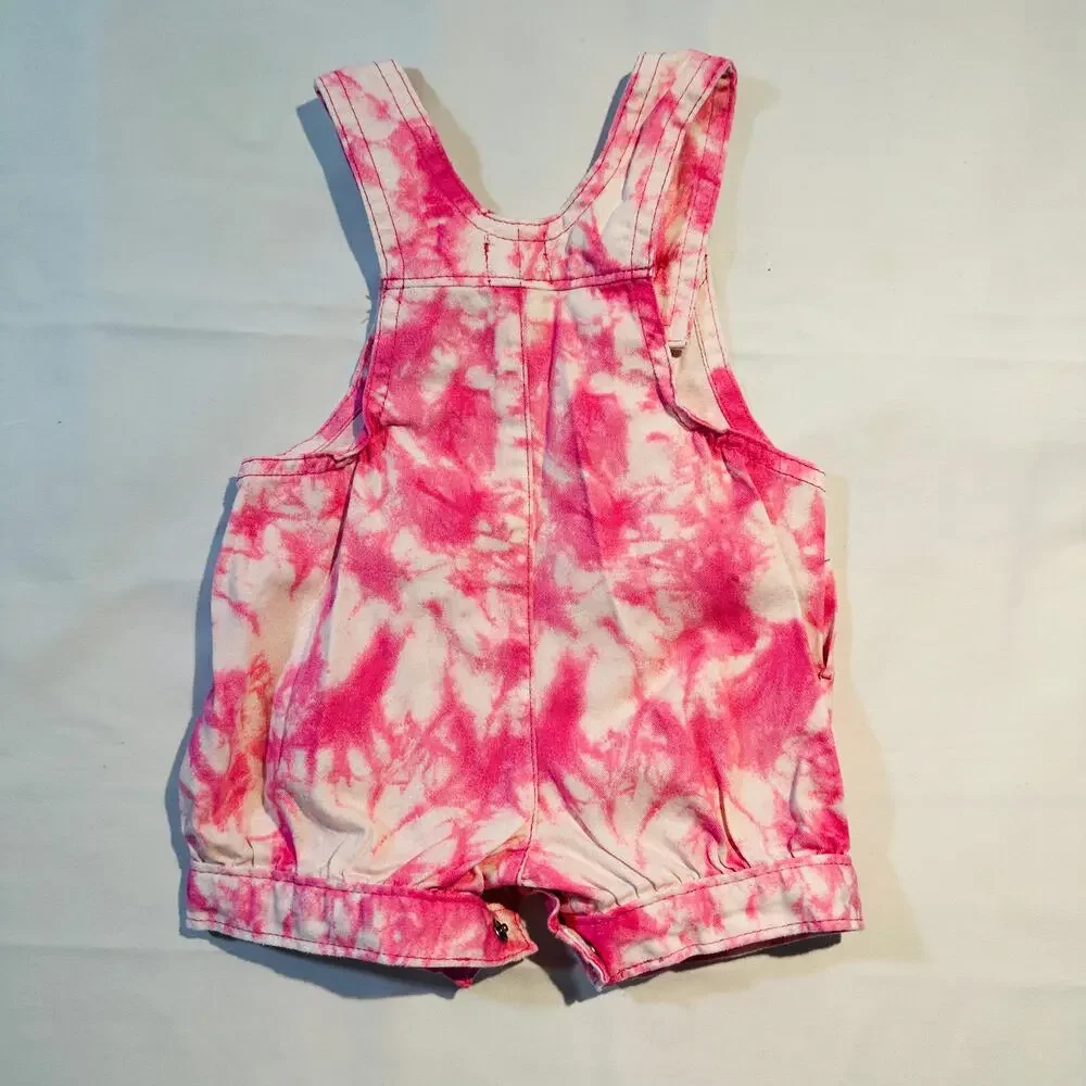 TCP The Children's Place Vintage Remake Tie-Dye Overalls Shortall Romper Sz 0-3m